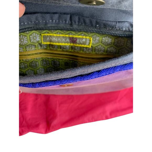 Anna Kaszer Paris Suede Handbag Clutch Purple Color Block Defects - Picture 6 of 11